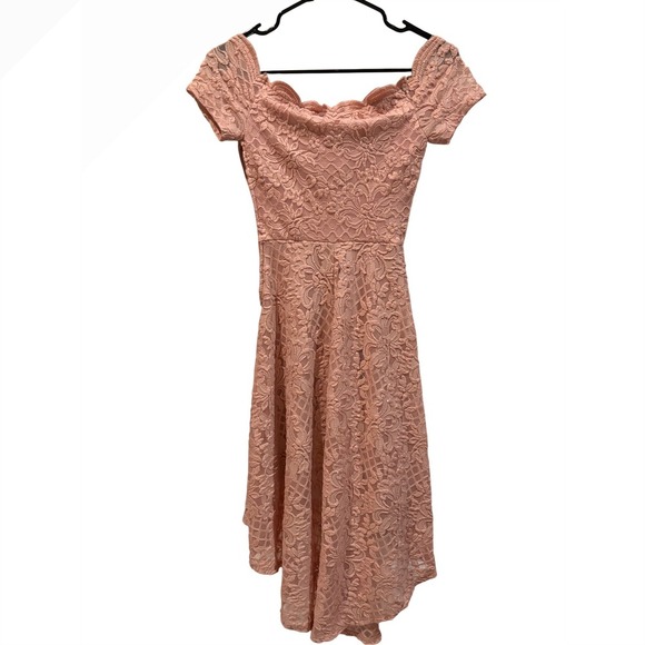 City Studio Pink Lace High Low Dress Scalloped Off Shoulder Size‎ 0 - Picture 5 of 6